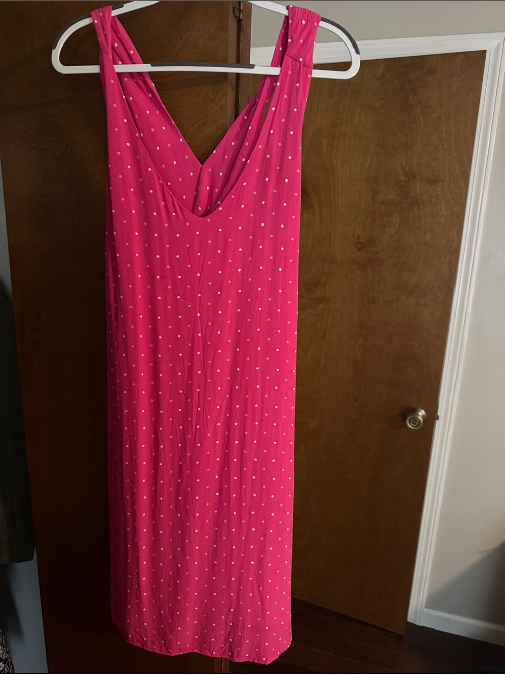 LOFT Hot Pink Polka Dot Midi Dress